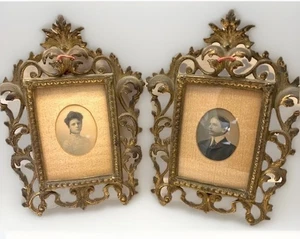 Antiguo marco de fotos dorado de hierro fundido victoriano eduardiano Art Nouveau par de colección - Imagen 1 de 22