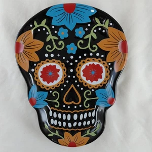 💀Day Of The Dead Black Ceramic Sugar Skull Trinket Tray Candy Dish World Market - Picture 1 of 8