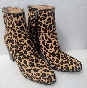 New Coach Drea Leopard Beadchain Heeled Bootie, Natural Calf Hair Zip Sz 7B - Picture 1 of 11