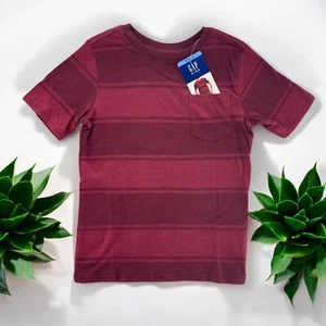Gap Kids Boys Short Sleeve Tee T Shirt Striped Red Port  Sizes S,M,L,XL - Picture 1 of 5