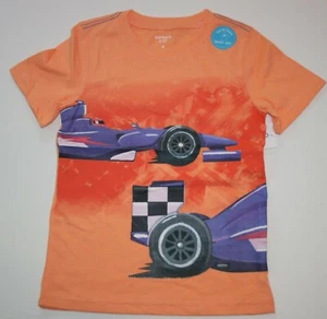 New Carter's Boys 12 year Top Graphic Tee Racing Car w Flags on Back Orange - Picture 1 of 2
