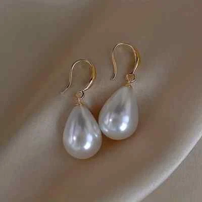 Gold Plated Water Droplet Faux Pearl Stylish Earrings Fashion Girls Party Women - Image 1 of 4