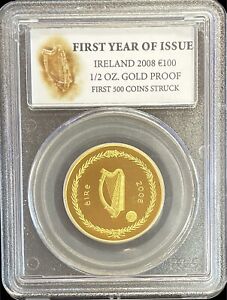 2008 GOLD IRELAND 100 EURO PCGS PROOF 1/2oz ANTARCTICA EXPEDITION 1st 500 COIN 