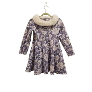 Janie and Jack Faux Fur Collar Bunny Floral Ponte Dress Purple Size 6 - Picture 1 of 7