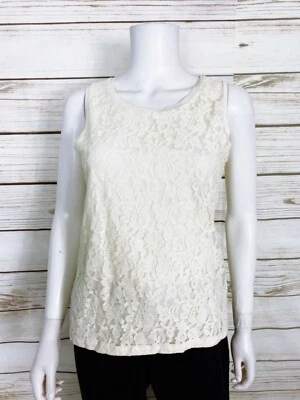 Top sin mangas floral de encaje marfil talla S Talbots Petites para mujer Foto 1 de 4
