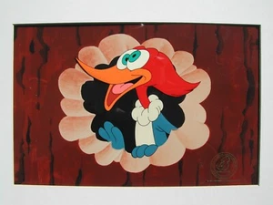 ORIGINAL WOODY WOODPECKER ANIMATION PRODUCTION CEL WITH SEAL & BACKGROUND - Picture 1 of 4