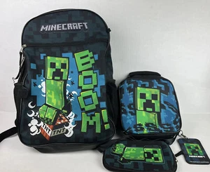 Minecraft Backpack Creeper 17” Lunch Box Set Pencil Case Lanyard Laptop Pocket - Picture 1 of 18