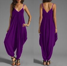 Womens Loose Summer Polyester Beach Strap Wide Leg Jumpsuit Romper Overall Pants