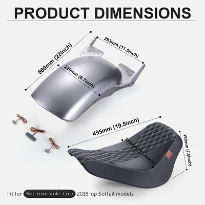 Guardabarros trasero de acero + asiento individual para Harley Softail Fat Bob Slim FLSL 107 2018-2024 Foto 1 de 4