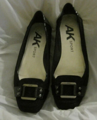 Zapatos deportivos Anne Klein de cuero negro con hebilla cuadrada ~ talla 8 M ~ LBDCW Foto 1 de 4