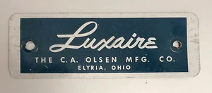 Vintage Luxair Olson Mfg HVAC Emblem Badge Tag; Elyria Ohio; Original; USA - Picture 1 of 1