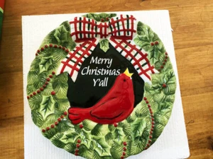 Fitz and Floyd Southern Santa Wreath Canape Plate NIB 10 inch plate Handcrafted - Picture 1 of 3