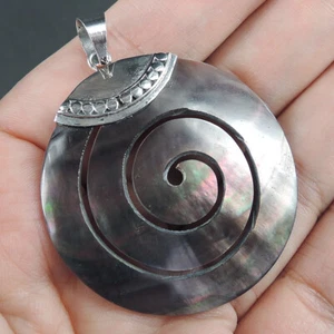 Colgante de plata de ley 925 tamaño mediano espiral natural concha marrón, NSP-511 - Imagen 1 de 8