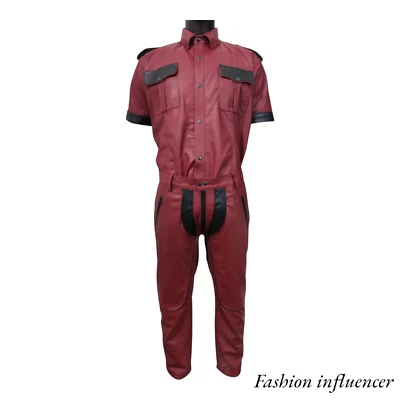 Uniforme de policía de cuero de oveja 100 % real para hombre uniforme militar gay ropa de club Foto 1 de 4