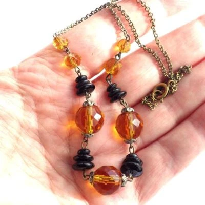 Vintage Art Deco Amber Faceted Crystal Glass Necklace Czech ? - Image 1 of 4
