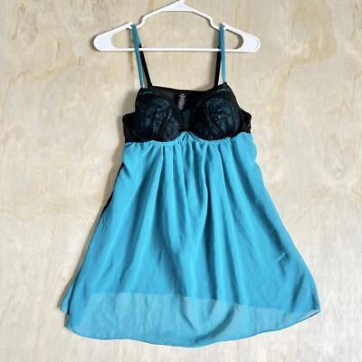 NWT Ambrielle Nightgown Set Large L Blue Black Lace Floral Polyester 2 Piece - Image 1 of 4