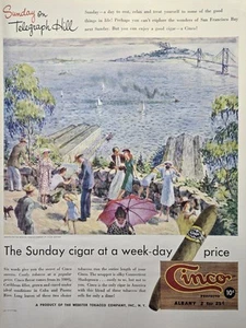 Cinco Cigars Caribbean Tobacco Telegraph Hill San Fracisco anuncio impreso vintage 1947 - Imagen 1 de 4