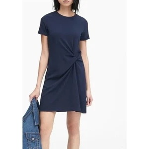 Banana Republic Small Side Twisted Shift Dress Blue Crew Neck Short Sleeves - Picture 1 of 8