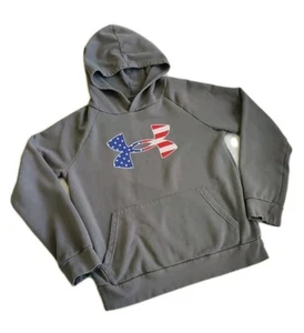Under Armour Boys Rival Freedom Big Flag Logo Hoodie Loose Large Gray USA L - Picture 1 of 6