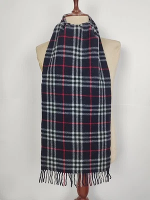 Burberry genuine vintage Nova check Blue 100% Lambswool winter Scarf Scarves — 第 1/4 张图片