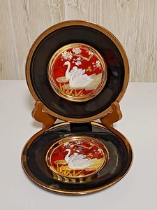 2er Set Vintage The Art of Chokin Japanische Teller Goldrand Schwarz - Bild 1 von 4