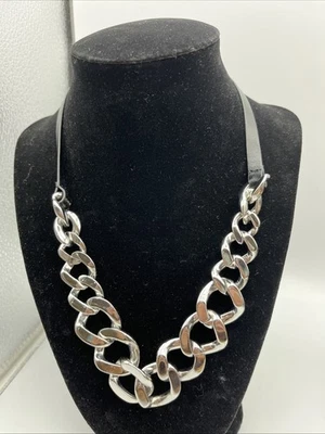 Collar Gargantilla Cadena Acero Inoxidable con Cordón Cuero Negro Gótico Retro Punk Foto 1 de 4