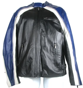 Wilsons Leather M. Julian Cafe Racer Mens Sz XL Moto Jacket Black Blue White - Picture 1 of 18