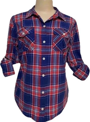Mossimo Mujer Top Talla M Otoño Camisa a Cuadros Botón Blusa Trabajo Fiesta Crucero Lindo Foto 1 de 4