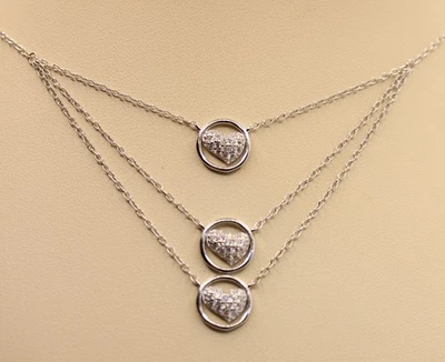 COLLANA IN ARGENTO TRIPLO CUORE SCALARE MM 10 CM 40-45 ZIRCONI BIANCHI - Immagine 1 di 4