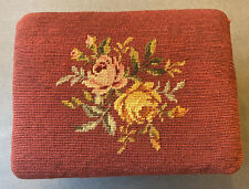 Vintage Needlepoint Cross Stitch Top Foot Stool Bench Rest Decor Seat Floral L