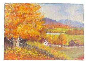 Pintura al óleo firmada BETZ paisaje rural granja granero estanque árboles pintoresco 1981 - Imagen 1 de 12