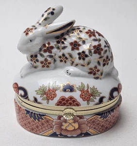 Andrea By Sadek Imari Style Floral Rabbit Trinket Box Hinged Lid - Picture 1 of 13
