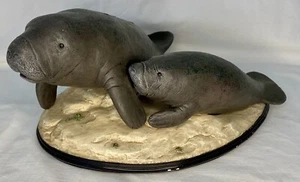 Vintage 1990 Chris Dixon Manatee And Calf Beach Sculpture Wildlife Art Florida - Picture 1 of 7