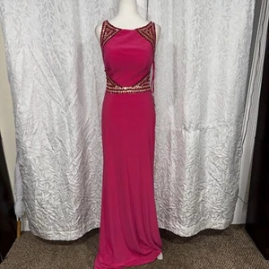 Luxury Pink Beaded Evening Dresses round Neck formal Prom bridesmaid dress size6 - Picture 1 of 12