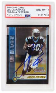 Julius Peppers Signed Panthers 2002 Bowman Chrome Rookie Card #135 (PSA Auto 10)