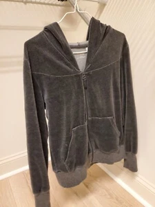 Danskin Now Medium Gray Velour Hooded Sweatshirt Hoodie Zip Women - Picture 1 of 4