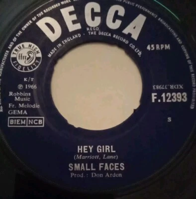 Small Faces : Hey Girl / Almost Grown : Decca  Records - 7" Vinyl - 1966 - Image 1 of 4
