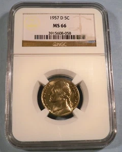 1957-D NGC MS66 JEFFERSON NICKEL 5c MS 66 - Picture 1 of 3