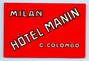 1950s Hotel Manin Milan Italy Travel Luggage Label Sticker Souvenir Colombo NOS - Picture 1 of 3