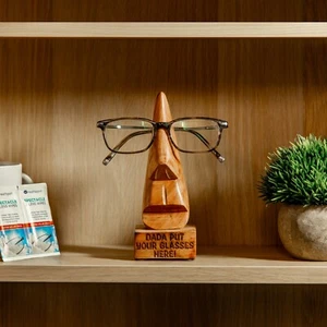 Glasses Holder Stand Engraved Wooden Nose Shape Spectacles Personalised Stand - Picture 1 of 21
