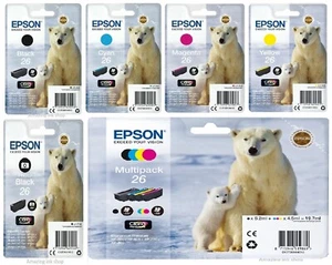 Genuine Epson 26, Polar Bear Ink Cartridge, XP-720, XP-800, XP-810, XP-820, LOT - Picture 1 of 10