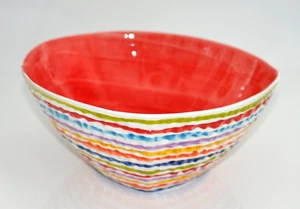 CERÁMICA BASSANO CUENCO 27 cm LÍNEAS DE COLORES Rojo PLATO MEDITERRÁNEO - Imagen 1 de 7