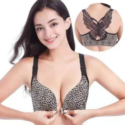 Sujetador sexy 42B liso sin costuras cierre frontal push up lencería para mujer leopardo Foto 1 de 4