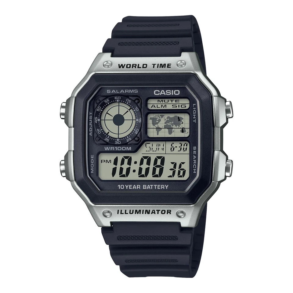 Orologio CASIO AE-1200WH-1CVCF Digitale Silicone Nero Chrono Sveglia Sub 100mt - Immagine 1 di 1