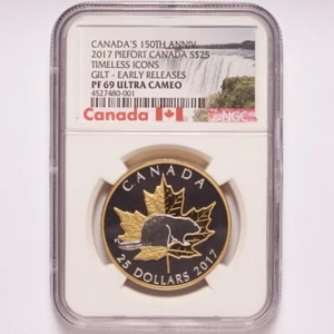 2017 Silver Piefort Canada $25 Timeless Icons Gilt NGC PF69 UC - Picture 1 of 2