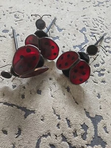 VTG Stained Glass Ladybug Set Of 3 W/ Metal Spikes - Picture 1 of 5