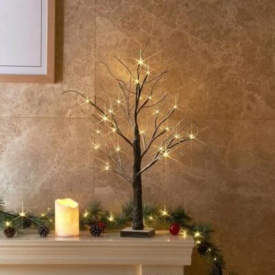 2ft Snowy Effect Warm White Twig Tree Christmas XMAS Decoration 60cm - Image 1 of 4