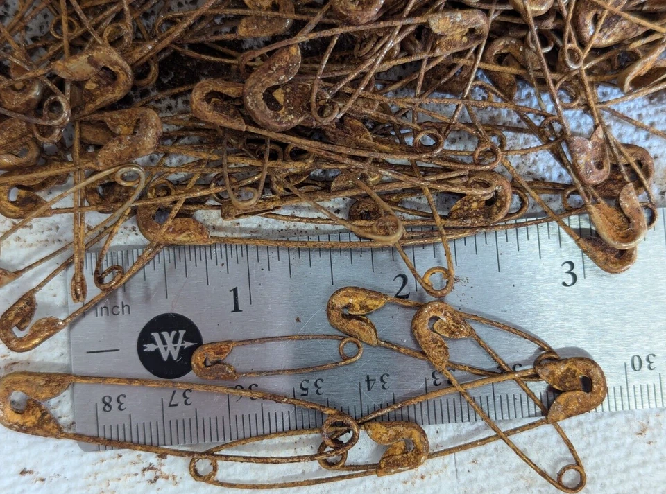 100 Assorted Sizes, Rusty Safety Pins, Primative Fasteners, Crafts, Decor - Image 1 of 1