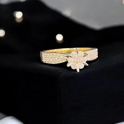 Superbe 0,75 ct Ronde Brillante Taille Diamants Fiançailles Cluster Bague 14K Or - Photo 1/4