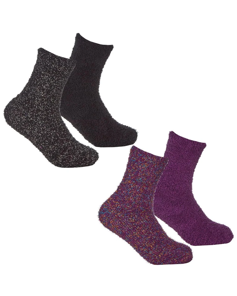 FOREVER DREAMING Flauschige Hüttenschuhe Glitzer Socken Mädchen Socken 43B759 schwarz/lila - 4 Paar